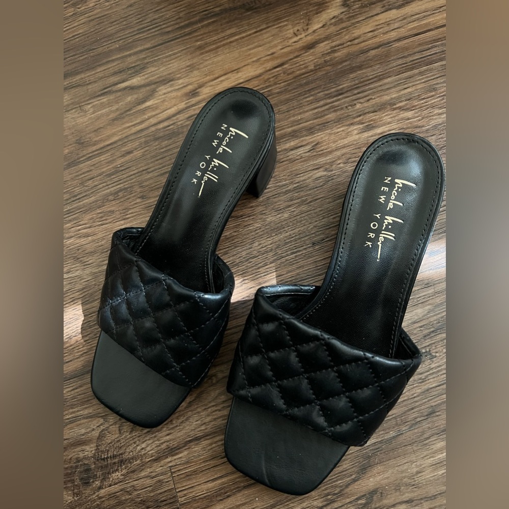 NICOLE MILLER Quilted Block Heel Slide Sandal